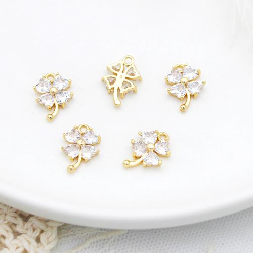 Cubic Zirconia Micro Pave Brass Pendant Four Leaf Clover plated DIY & micro pave cubic zirconia golden Sold By PC