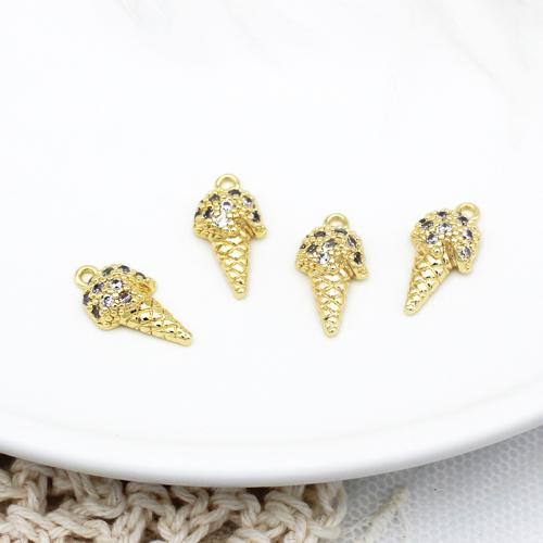 Cubic Zirconia Micro Pave Brass Pendant, Ice Cream, plated, DIY & micro pave cubic zirconia, golden, Sold By PC