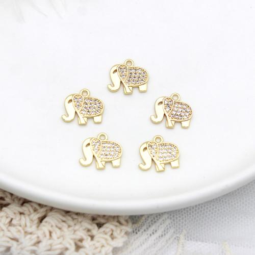 Cubic Zirconia Micro Pave Brass Pendant Elephant plated DIY & micro pave cubic zirconia golden Sold By PC