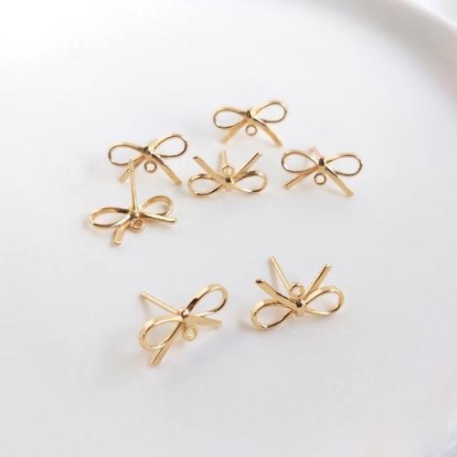 Brass Earring Stud Component, Bowknot, plated, DIY, golden, 14.50mm, Sold By Pair