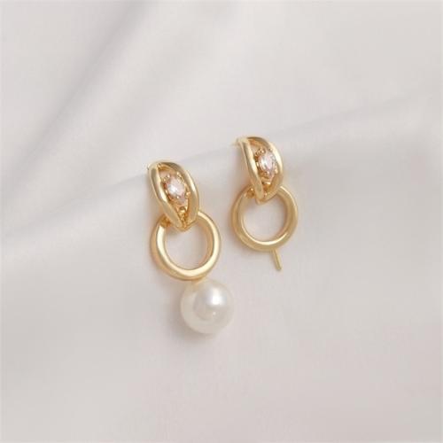 Clou boucle d'oreille en laiton, Placage, DIY & pavé de micro zircon, doré, 22mm, Vendu par paire