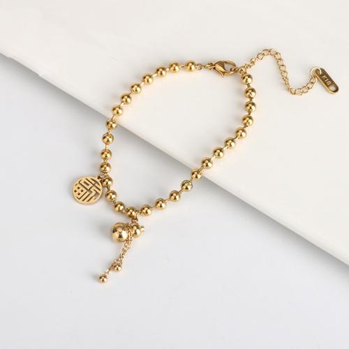 Pulsera de acero de titanio, Partículas de acero, con 3CM extender cadena, chapado, para mujer, dorado, longitud:aproximado 15 cm, Vendido por UD