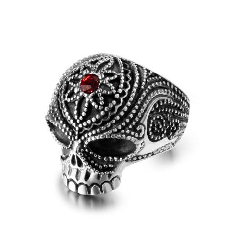 Anillo de dedo de Titantium Acero, Partículas de acero, Calavera, pulido, unisexo & diverso tamaño para la opción & micro arcilla de zirconia cúbica, color original, Vendido por UD