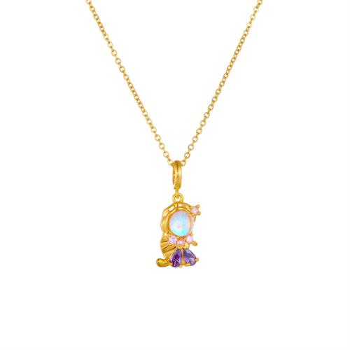 Cubic Zircon Micro Pave Brass Necklace, with Titanium Steel & Gemstone, with 5cm extender chain, plated, different styles for choice & micro pave cubic zirconia & for woman, more colors for choice, Length:Approx 40 cm, Sold By PC