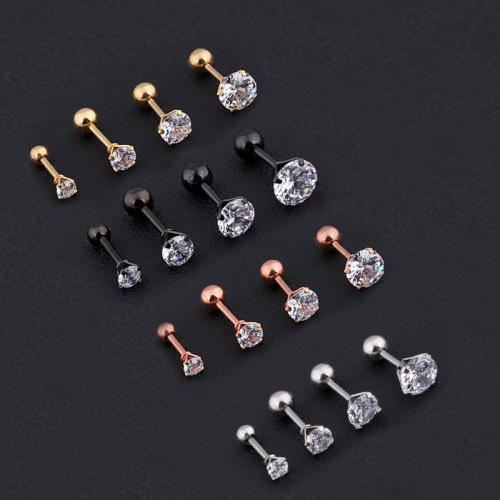 Stainless Steel Stud Earrings, 304 Stainless Steel, plated, Unisex & different size for choice & micro pave cubic zirconia, more colors for choice, Sold By PC