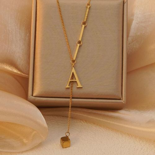 304 Stainless Steel Necklace, Alphabet Letter, gold color plated, different styles for choice & for woman, Length:Approx 17.7 Inch, Sold By PC