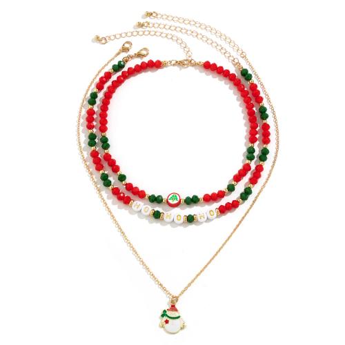 argile de polymère collier, avec chaîne en laiton & corde de cire & cristal & alliage de zinc, fait à la main, multicouche & Bijoux de Noël & styles différents pour le choix & pour femme & émail, Vendu par fixé