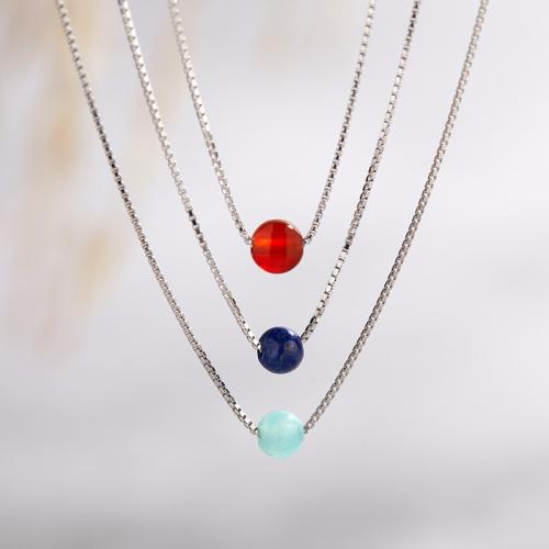 925 Sterling Silver Necklace, with Gemstone, Round, platinum plated, different materials for choice & for woman, Length:Approx 17.7 Inch, Sold By PC