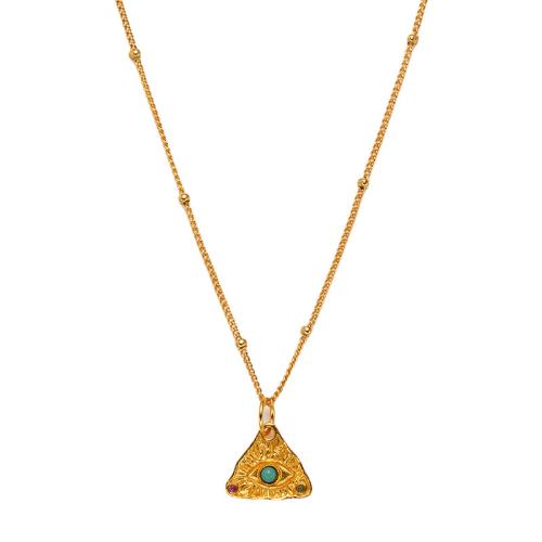 925 Sterling Silver Necklace with Natural Turquoise Evil Eye gold color plated fashion jewelry & for woman Length Approx 17.7 Inch Sold By PC