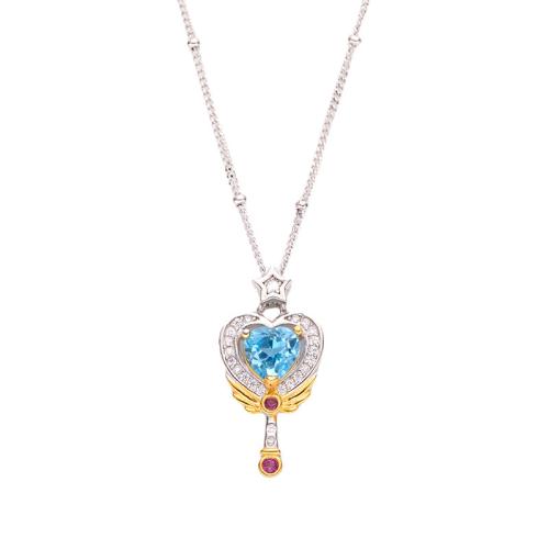 925 Sterling Silver Necklace with Gemstone with 2inch extender chain Key & for woman & with rhinestone Length Approx 17.7 Inch Sold By PC