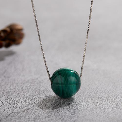 Argent sterling 925 collier, avec Malachite, Plaqué de platine, styles différents pour le choix & pour femme, Longueur:Environ 17.7 pouce, Vendu par PC