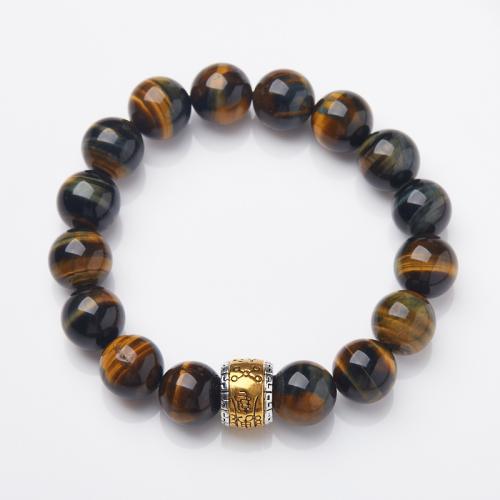 Natural Tiger Eye pulseiras, olho de tigre, feito à mão, joias de moda & unissex, comprimento Aprox 15-17 cm, vendido por PC