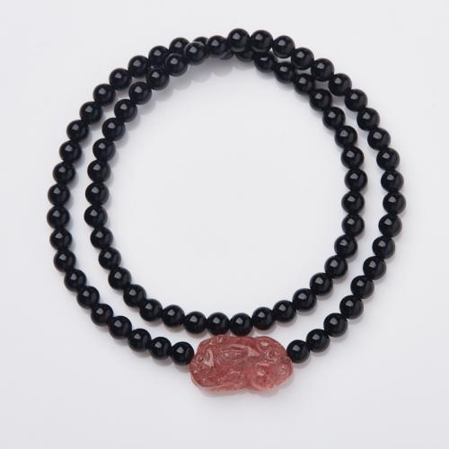 Black Agate Bracelets, with Strawberry Quartz, handmade, fashion jewelry & for woman, Length:Approx 32 cm, Sold By PC