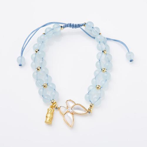 Bracelets de pierres précieuses, aigue-marine, avec laiton, fait à la main, bijoux de mode & différents matériaux pour le choix & pour femme, Longueur:Environ 14-16 cm, Vendu par PC