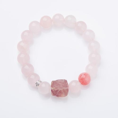 Quartz Bracelets, Rose Quartz, with Natural Fluorite, handmade, fashion jewelry & for woman, Length:Approx 14-16 cm, Sold By PC