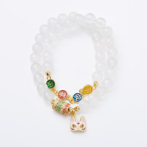 Agate Jewelry Bracelet, White Agate, with Brass, handmade, fashion jewelry & for woman, Length:Approx 28 cm, Sold By PC