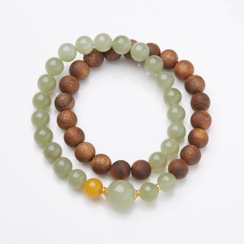 Wood Bracelets Aloewood with Hetian Jade handmade fashion jewelry & Unisex Length Approx 32 cm Sold By PC