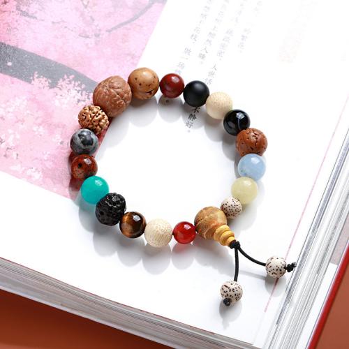 Bracelets en bois, Bodhi dix-huit, avec Agate, fait à la main, bijoux de mode & unisexe, Longueur:Environ 14-16 cm, Vendu par PC