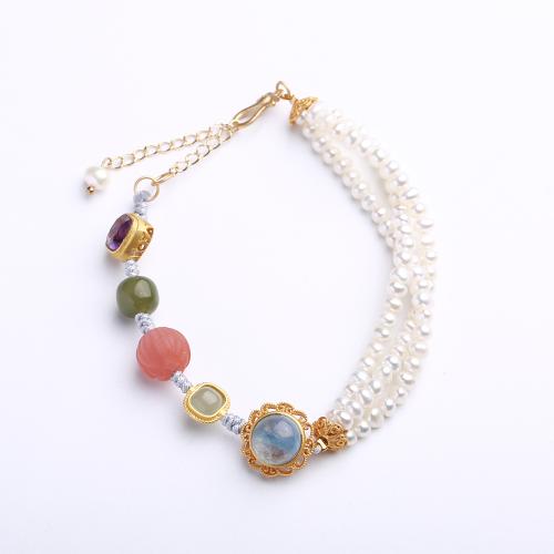 South Sea Shell Bracelets Shell Pearl with Multi - gemstone fashion jewelry & for woman Length Approx 14-17 cm Sold By PC