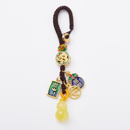 Bag Purse Charms Keyrings Keychains, Brass, with Beeswax & Cotton Cord, multifunctional & Unisex, Length:Approx 12 cm, Sold By PC