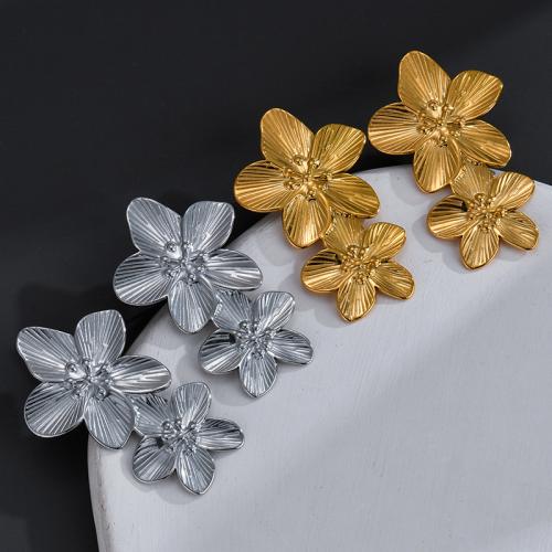 Stainless Steel Stud Earrings, 304 Stainless Steel, Flower, fashion jewelry & for woman, more colors for choice, 50x30mm, Sold By Pair