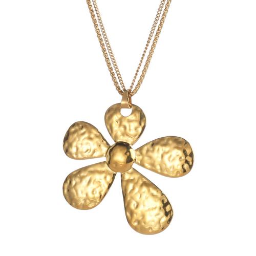 Collier de bijoux en acier inoxydable, Acier inoxydable 304, avec 5cm chaînes de rallonge, fleur, Double couche & bijoux de mode & pour femme, doré, 60mm, Longueur:Environ 70 cm, Vendu par PC