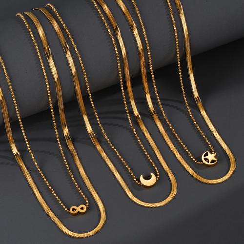 Collier de bijoux en acier inoxydable, Acier inoxydable 304, avec 5cm chaînes de rallonge, Double couche & styles différents pour le choix & pour femme, doré, Longueur:Environ 45 cm, Vendu par PC