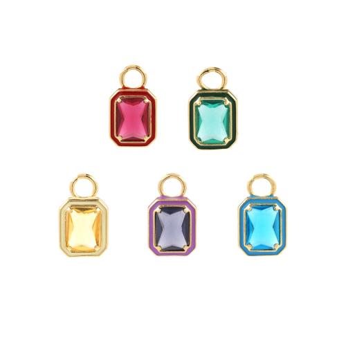 Cubic Zirconia Brass Pendants with Cubic Zirconia Square gold color plated DIY nickel lead & cadmium free Sold By PC