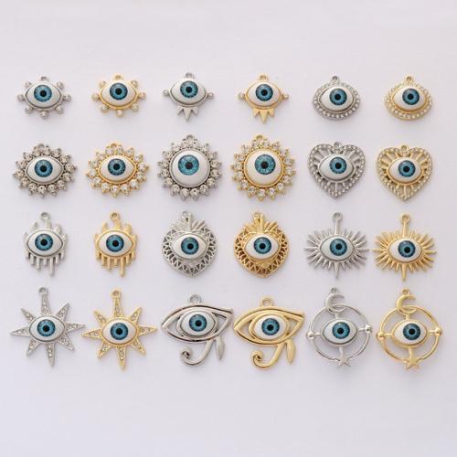 Evil Eye Anhänger, Zinklegierung, mit Harz, plattiert, Unterschiedliche Form zur Auswahl & DIY & böser Blick- Muster & mit Strass, keine, frei von Nickel, Blei & Kadmium, ca. 100PCs/PC, verkauft von PC