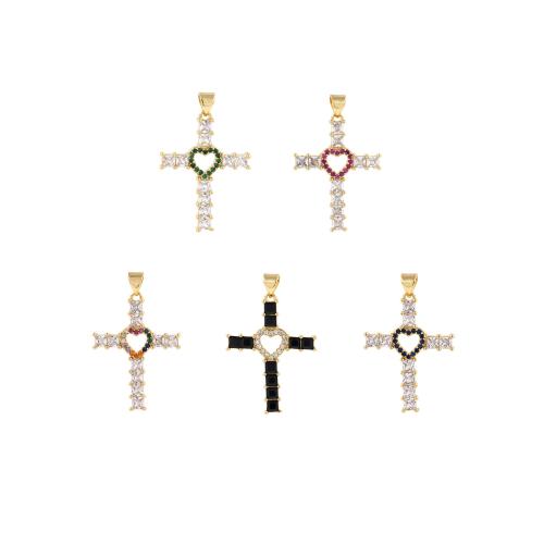 Cubique Pendentif en laiton zircon pavent, croix, Placage de couleur d'or, DIY & pavé de micro zircon, plus de couleurs à choisir, protéger l'environnement, sans nickel, plomb et cadmium, 35.50x22.80x3mm, Vendu par PC