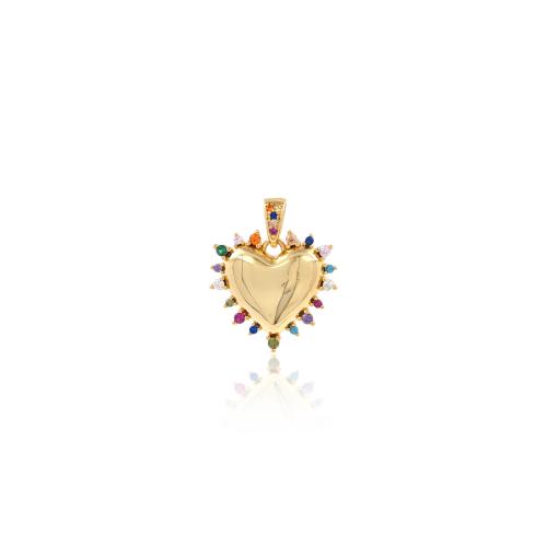 Cubique Pendentif en laiton zircon pavent, coeur, Placage de couleur d'or, DIY & pavé de micro zircon, protéger l'environnement, sans nickel, plomb et cadmium, 23.20x19.80x3.50mm, Vendu par PC