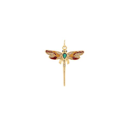 Cubic Zirconia Micro Pave Brass Pendant, Dragonfly, gold color plated, DIY & micro pave cubic zirconia, nickel, lead & cadmium free, 21.40x27.60x3.50mm, Sold By PC