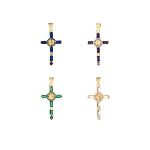 Cubic Zirconia Micro Pave Brass Pendant, Cross, gold color plated, DIY & micro pave cubic zirconia, more colors for choice, nickel, lead & cadmium free, 35x18x5.50mm, Sold By PC