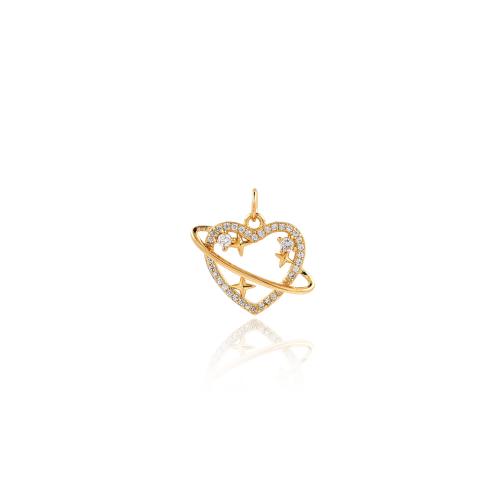 Cubic Zirconia Micro Pave Brass Pendant, Heart, gold color plated, DIY & micro pave cubic zirconia, nickel, lead & cadmium free, 18x19x3.30mm, Sold By PC