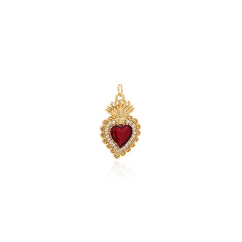 Cubic Zirconia Micro Pave Brass Pendant, Heart, gold color plated, DIY & micro pave cubic zirconia, nickel, lead & cadmium free, 28x16x3mm, Sold By PC