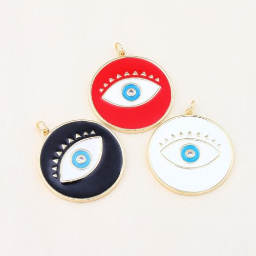 Evil Eye Pendants, Brass, Round, plated, DIY & evil eye pattern & micro pave cubic zirconia & enamel, more colors for choice, nickel, lead & cadmium free, 29x17x2mm, Sold By PC