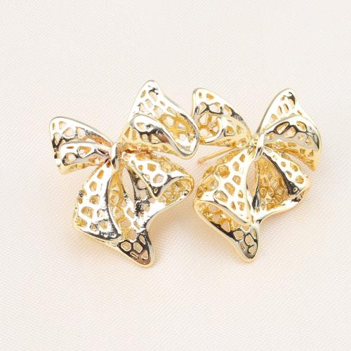 Brass Stud Earring, Bowknot, plated, for woman, more colors for choice, nickel, lead & cadmium free, 25x30x5mm, Sold By Pair