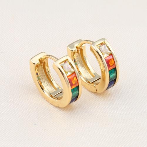 Cubic Zirconia Micro Pave Brass Earring Round gold color plated micro pave cubic zirconia & for woman multi-colored nickel lead & cadmium free Sold By Pair