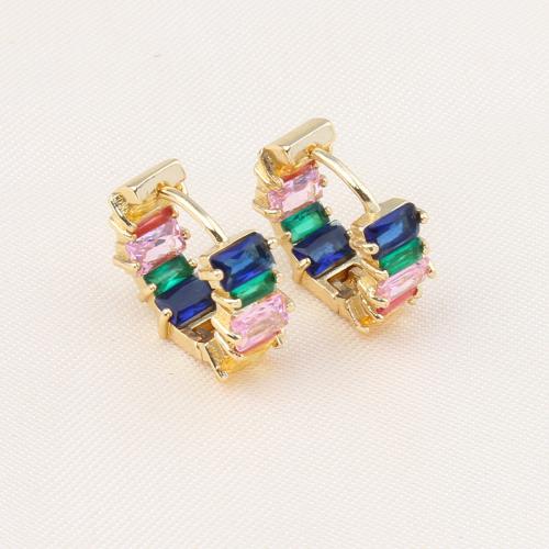 Cúbicos Circonia Pendiente Latón Micro pavimenta, metal, Esférico, chapado en color dorado, micro arcilla de zirconia cúbica & para mujer, multicolor, libre de níquel, plomo & cadmio, 16x6x3mm, Vendido por Par