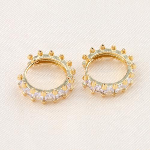 Boucles d'oreilles en laiton zircon cubique pavent, Rond, Placage de couleur d'or, pavé de micro zircon & pour femme, protéger l'environnement, sans nickel, plomb et cadmium, 26x7mm, Vendu par paire