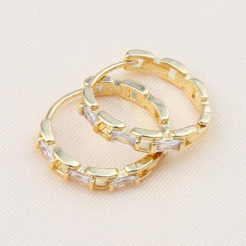 Boucles d'oreilles en laiton zircon cubique pavent, Rond, Placage de couleur d'or, pavé de micro zircon & pour femme, protéger l'environnement, sans nickel, plomb et cadmium, 26x7mm, Vendu par paire