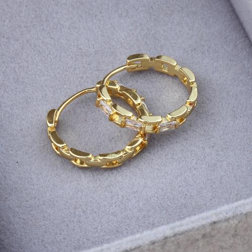 Boucles d'oreilles en laiton zircon cubique pavent, Rond, Placage de couleur d'or, pavé de micro zircon & pour femme, multicolore, protéger l'environnement, sans nickel, plomb et cadmium, 16x7mm, Vendu par paire