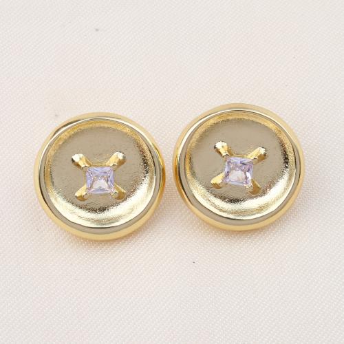 Boucles d'oreilles en laiton zircon cubique pavent, Rond, Placage de couleur d'or, pavé de micro zircon & pour femme, protéger l'environnement, sans nickel, plomb et cadmium, 20x4.50mm, Vendu par paire