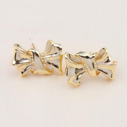 Brass Stud Earring, Bowknot, plated, for woman, more colors for choice, nickel, lead & cadmium free, 22x16mm, Sold By Pair