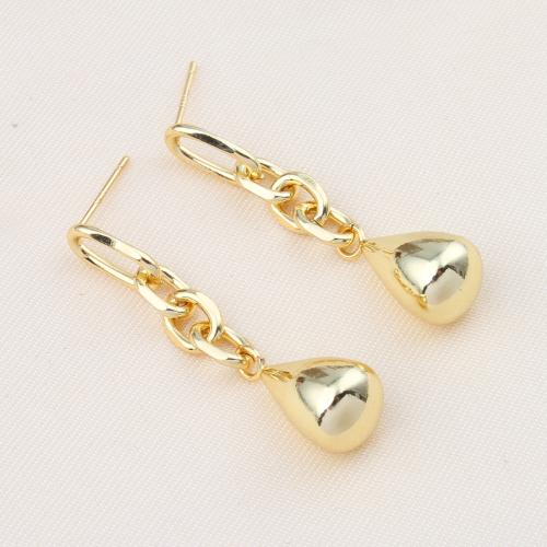 Brass Drop Earring, Teardrop, gold color plated, for woman, nickel, lead & cadmium free, 42x10mm, Sold By Pair