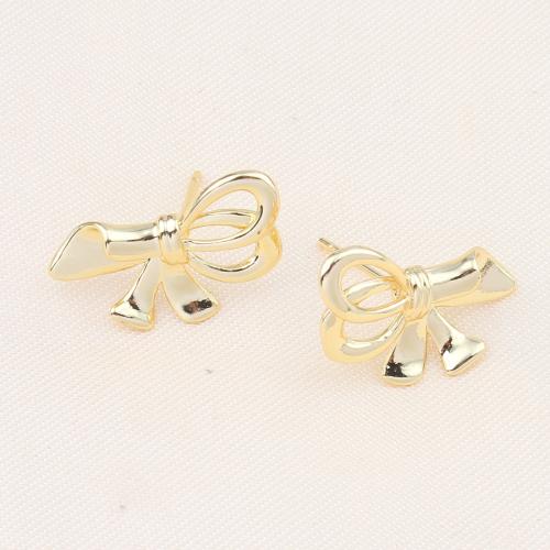 Brass Stud Earring Bowknot gold color plated for woman nickel lead & cadmium free Sold By Pair