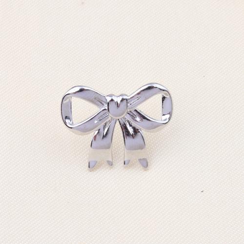 Brass Stud Earring, Bowknot, silver color plated, for woman, nickel, lead & cadmium free, 21x17mm, Sold By Pair