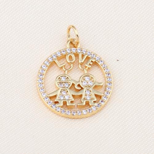 Cubic Zirconia Micro Pave Brass Pendant, Round, gold color plated, DIY & micro pave cubic zirconia, nickel, lead & cadmium free, 20x17x2mm, Sold By PC