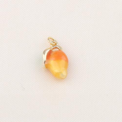 Brass Jewelry Pendants, Mango, gold color plated, DIY & enamel, orange, nickel, lead & cadmium free, 15x9x6mm, Sold By PC