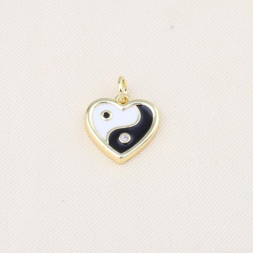 Pendentifs coeur en laiton, Placage de couleur d'or, DIY & émail, protéger l'environnement, sans nickel, plomb et cadmium, 14x13x2mm, Vendu par PC